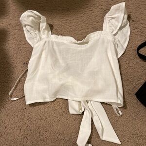 White Women's Tie-Back Square Neck Crop Top